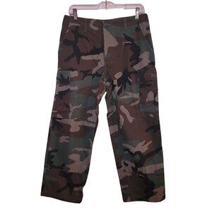 Vintage Military Issued Cropped Camo Camouflage Cargo High-Waisted Pants 30x25